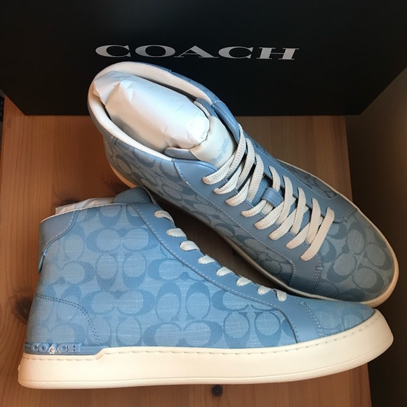🥰 Coach Clip High Top Sneaker In Signature Chambray - Picture 1 of 12